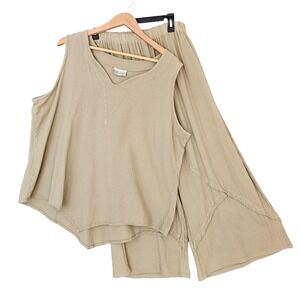 Cottonways Crinkle Gauze Set Womens 3 Tank Top Wide Leg Pants Cotton Neutral